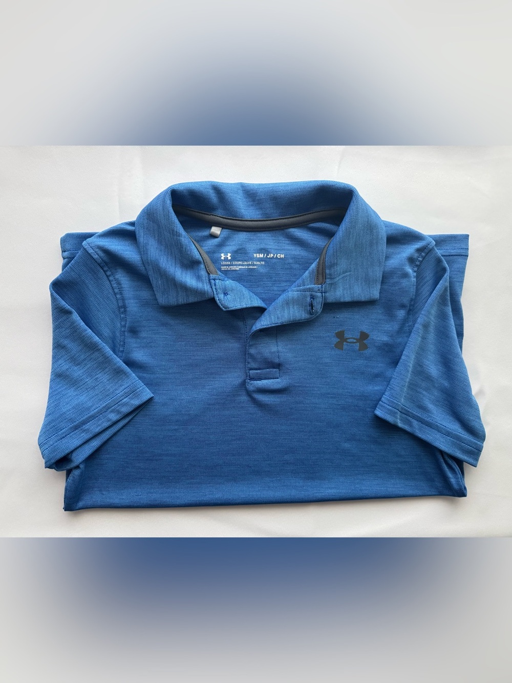 Under Armour Boys Blue Heather Polo with Black Logo